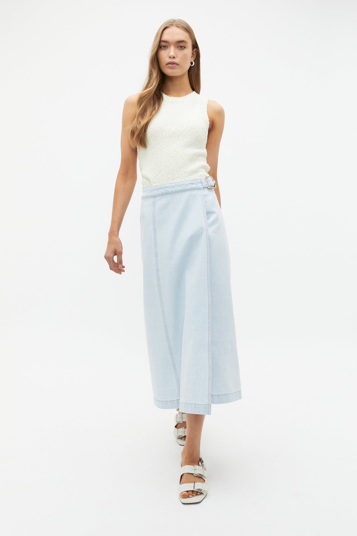Denim Wrap Front Buckle Skirt