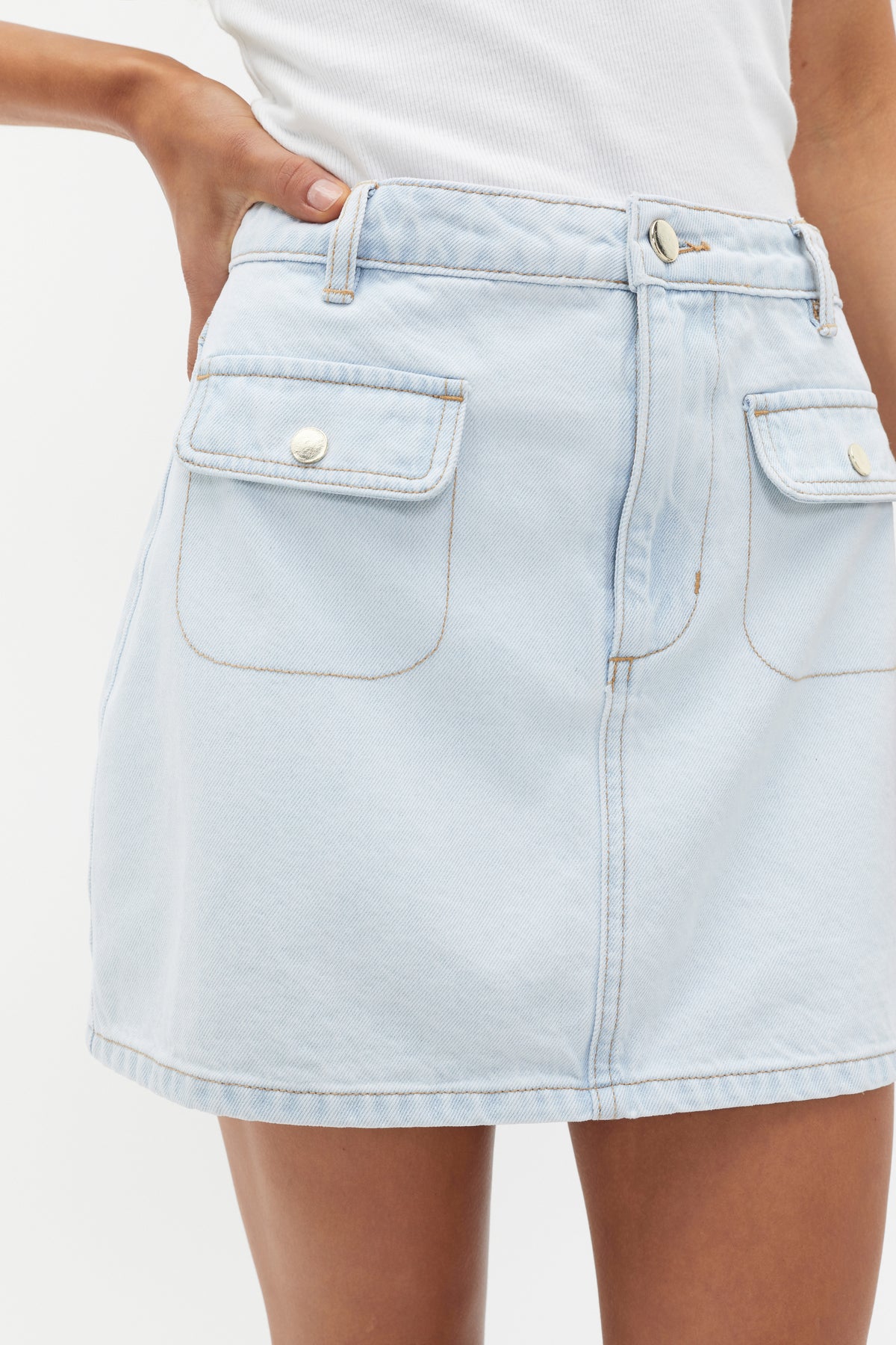 Denim Button Detail Mini Skirt