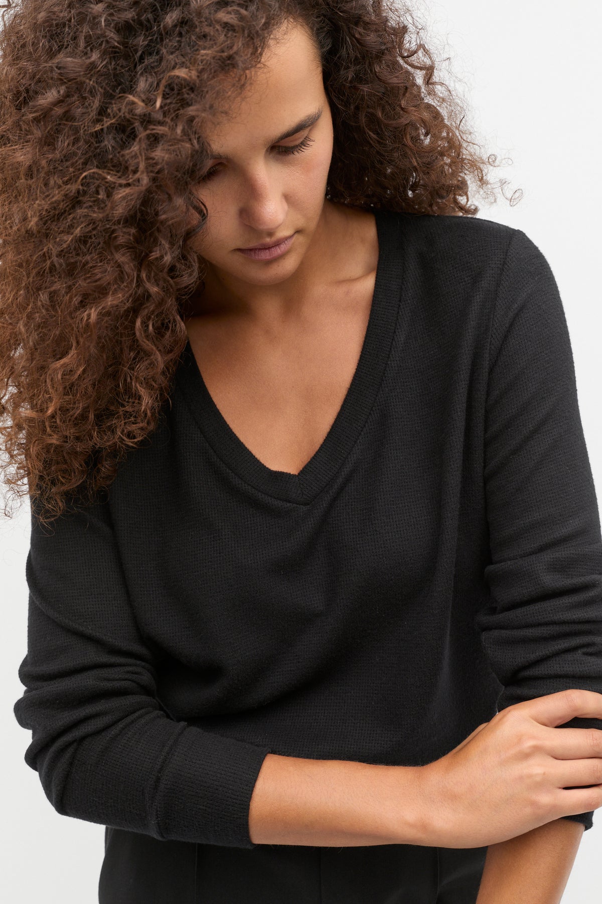 Supersoft Waffle V Neck Top