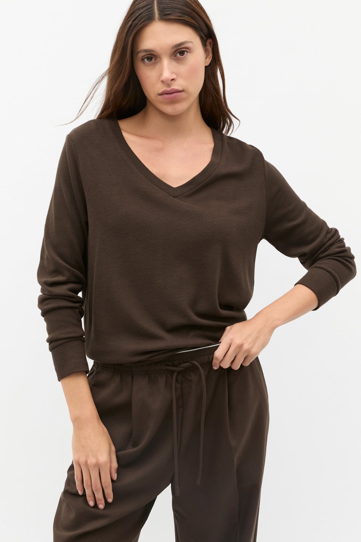 Supersoft Waffle V Neck Top