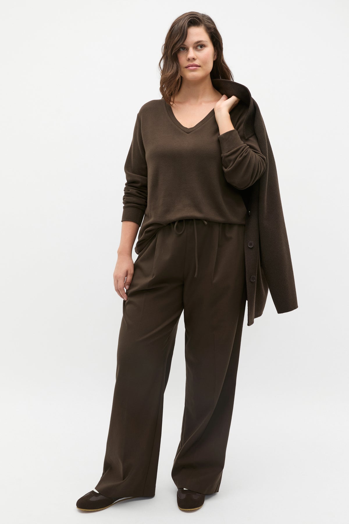 Supersoft Waffle V Neck Top
