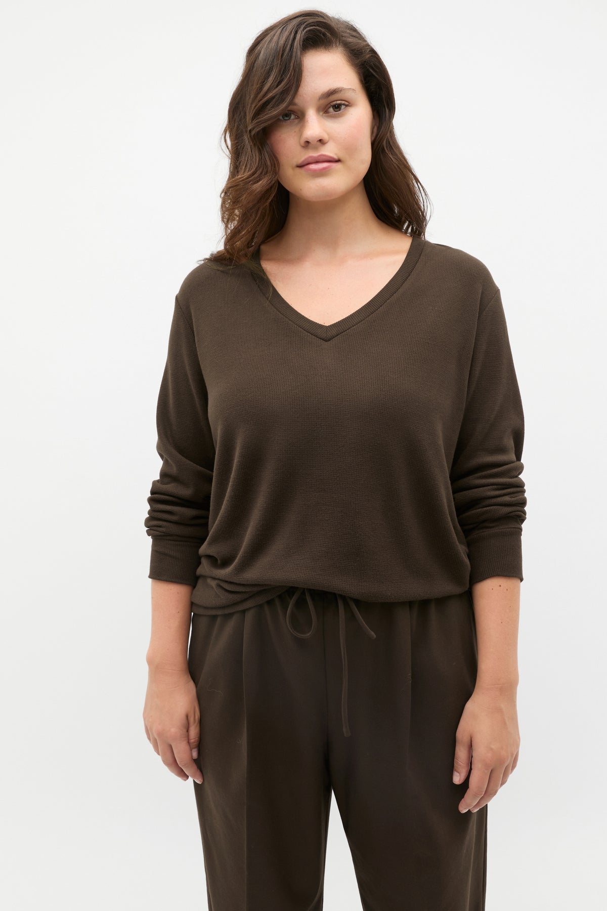 Supersoft Waffle V Neck Top