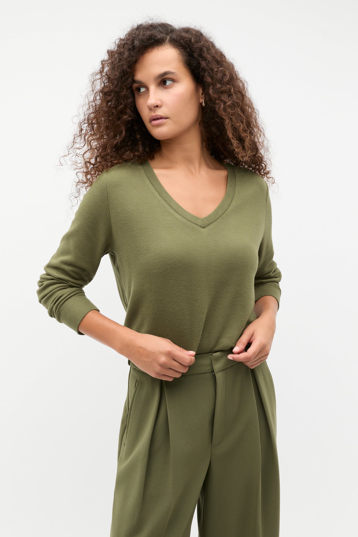 Supersoft Waffle V Neck Top