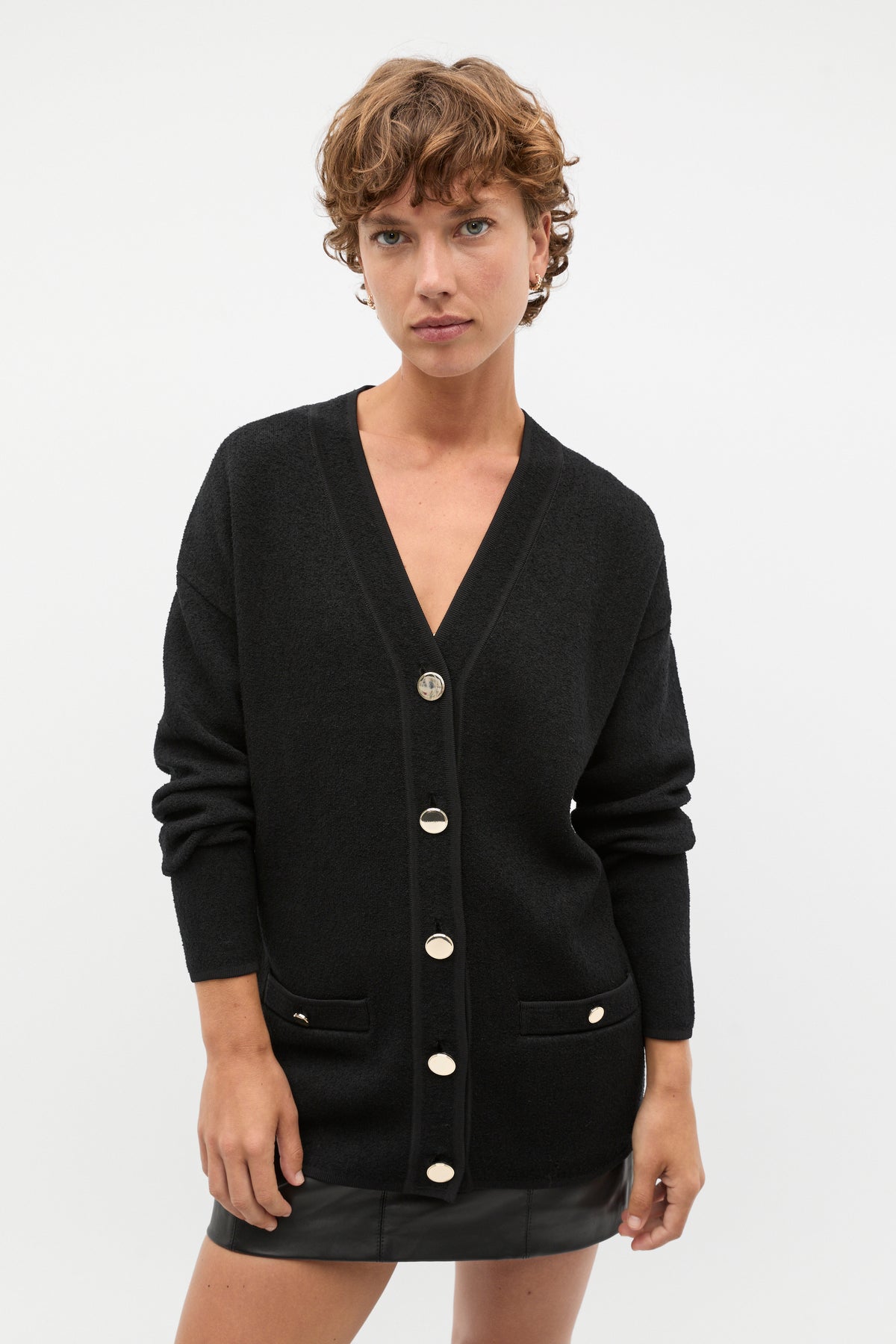 Boucle Knit Pocket Slouch Cardigan