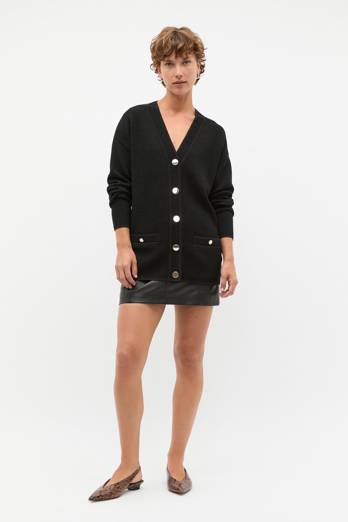 Boucle Knit Pocket Slouch Cardigan