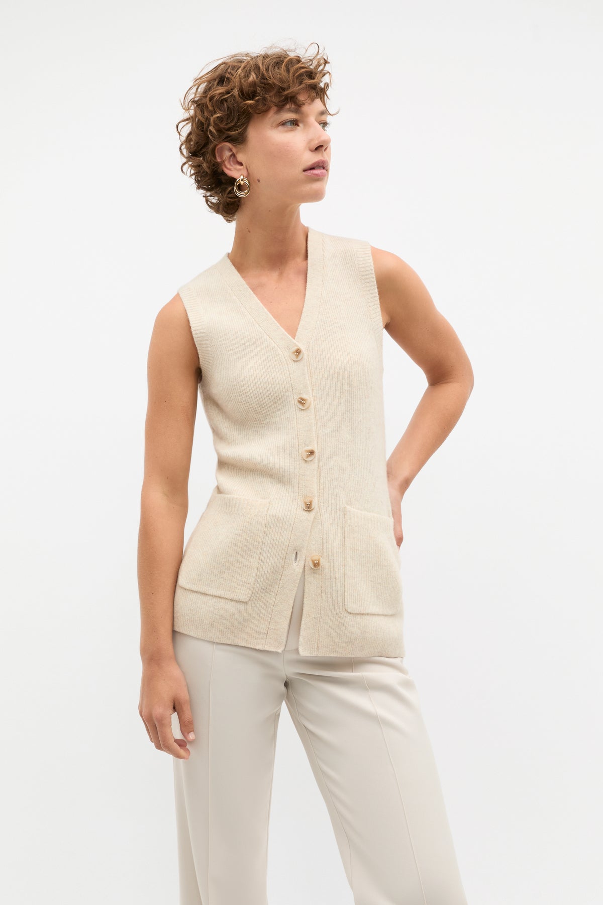 Merino Wool V Neck Button Vest