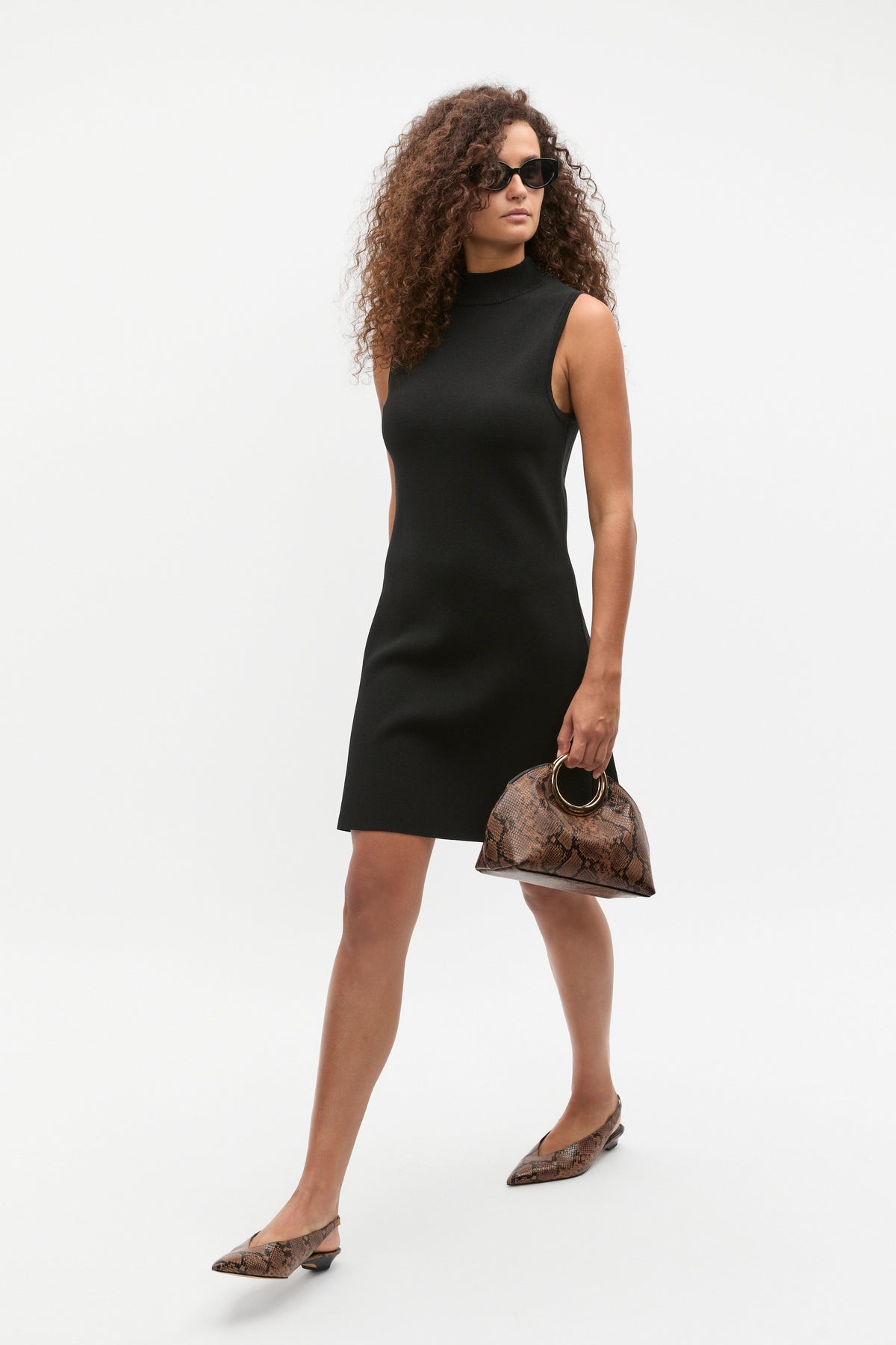 Crepe Knit Mock Neck Mini Dress