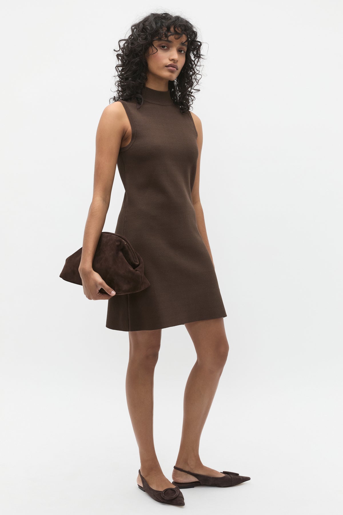 Crepe Knit Mock Neck Mini Dress