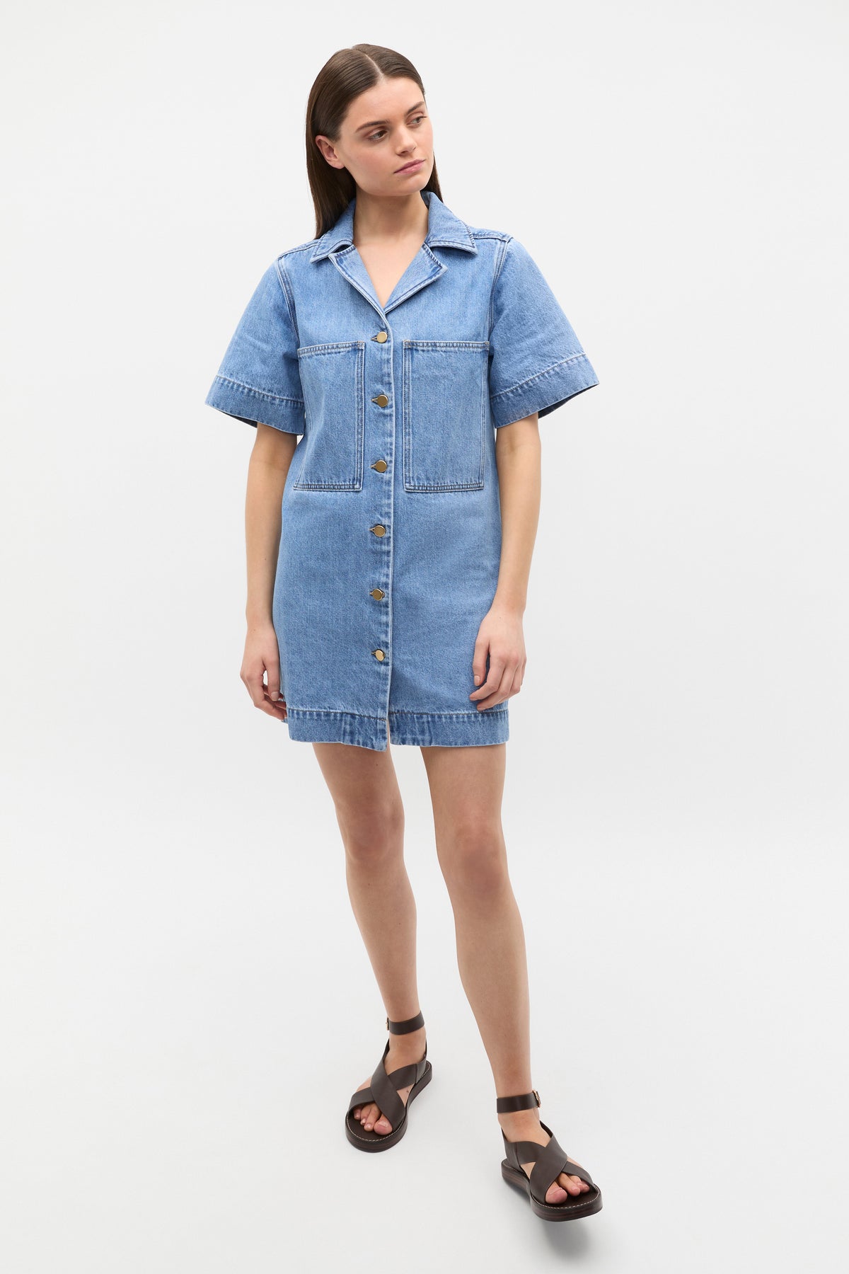 Denim Button Through Mini Dress