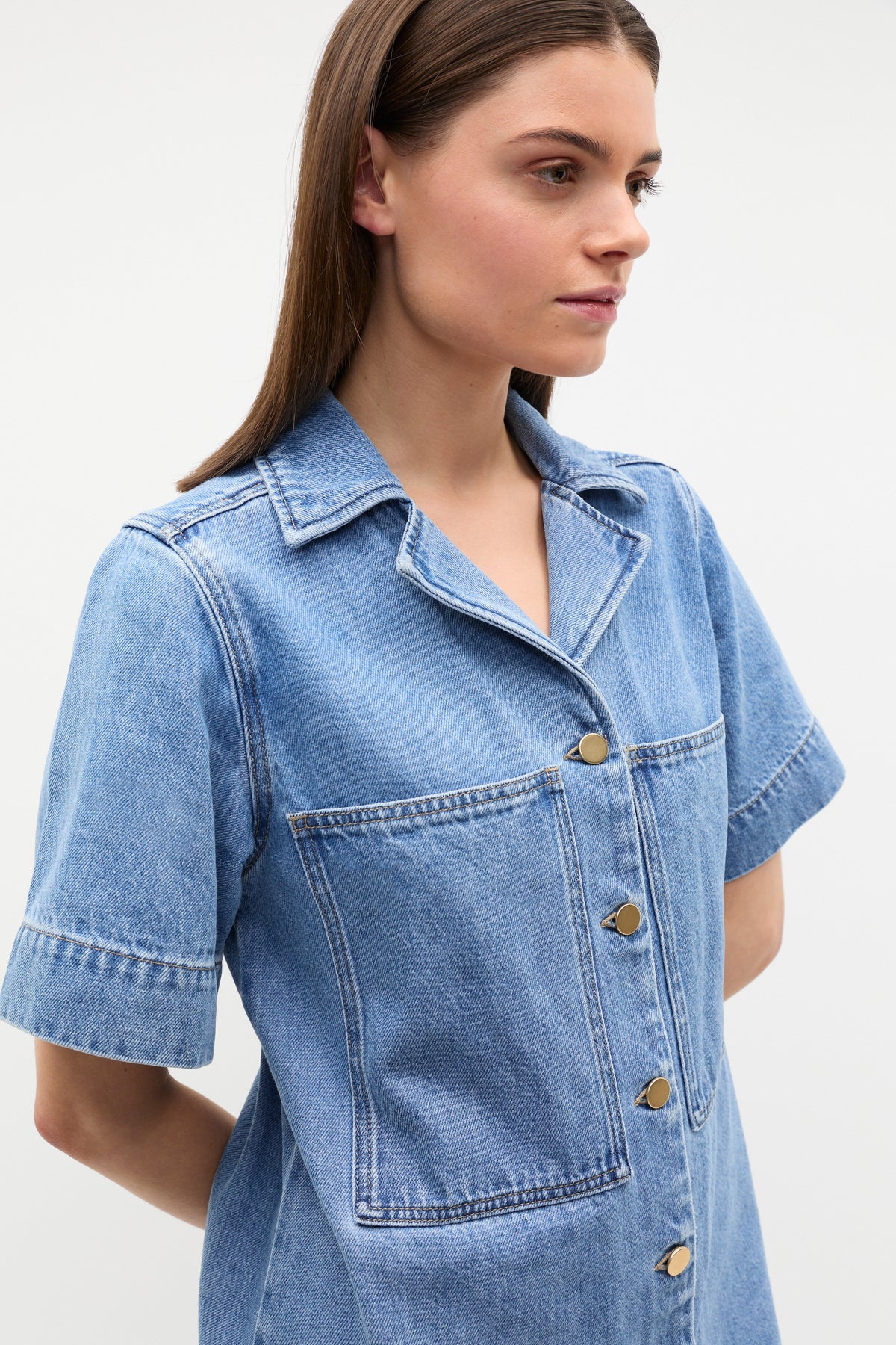 Denim Button Through Mini Dress