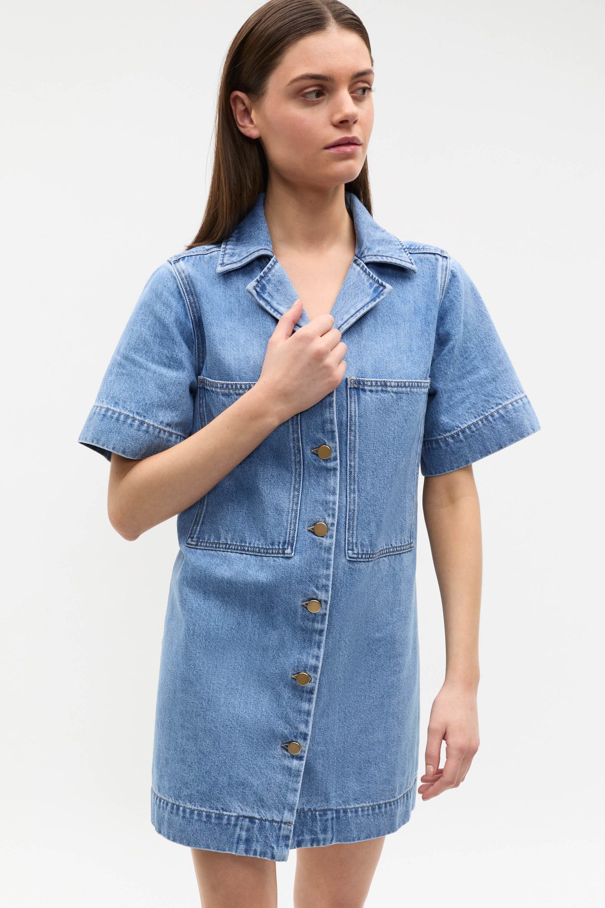 Denim Button Through Mini Dress