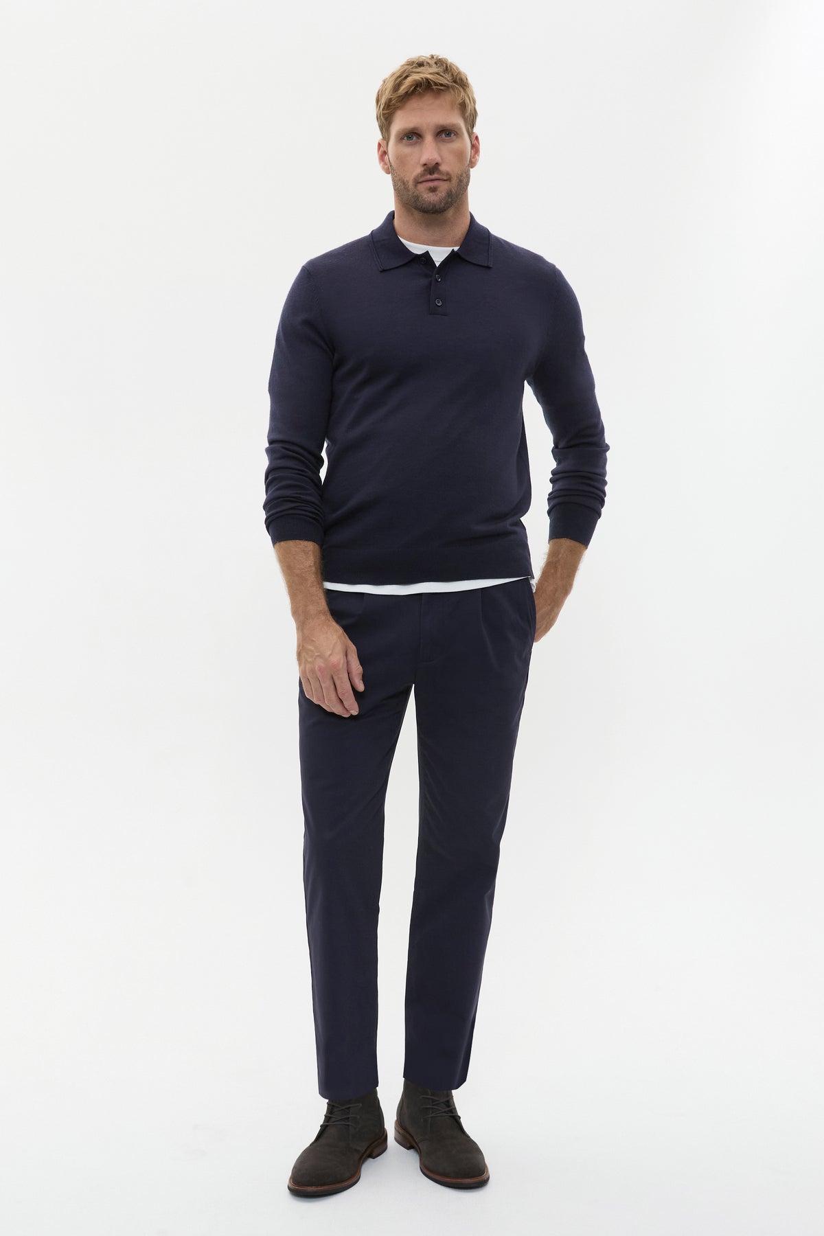 Merino Wool Long Sleeve Polo