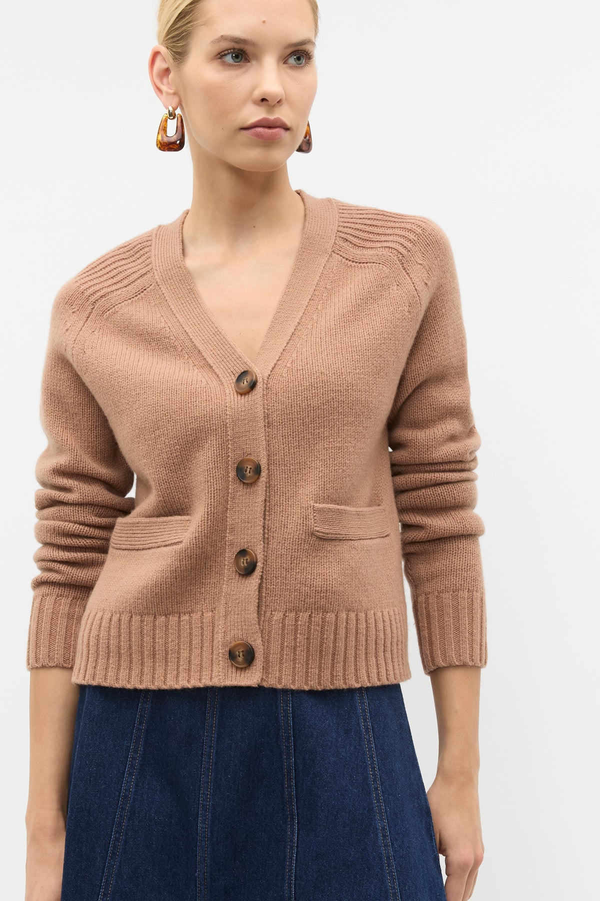 Merino Wool V Neck Pocket Cardigan