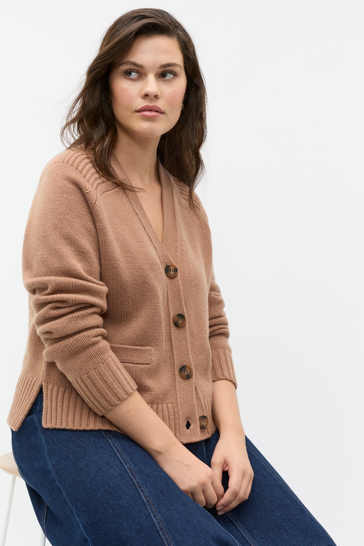 Merino Wool V Neck Pocket Cardigan