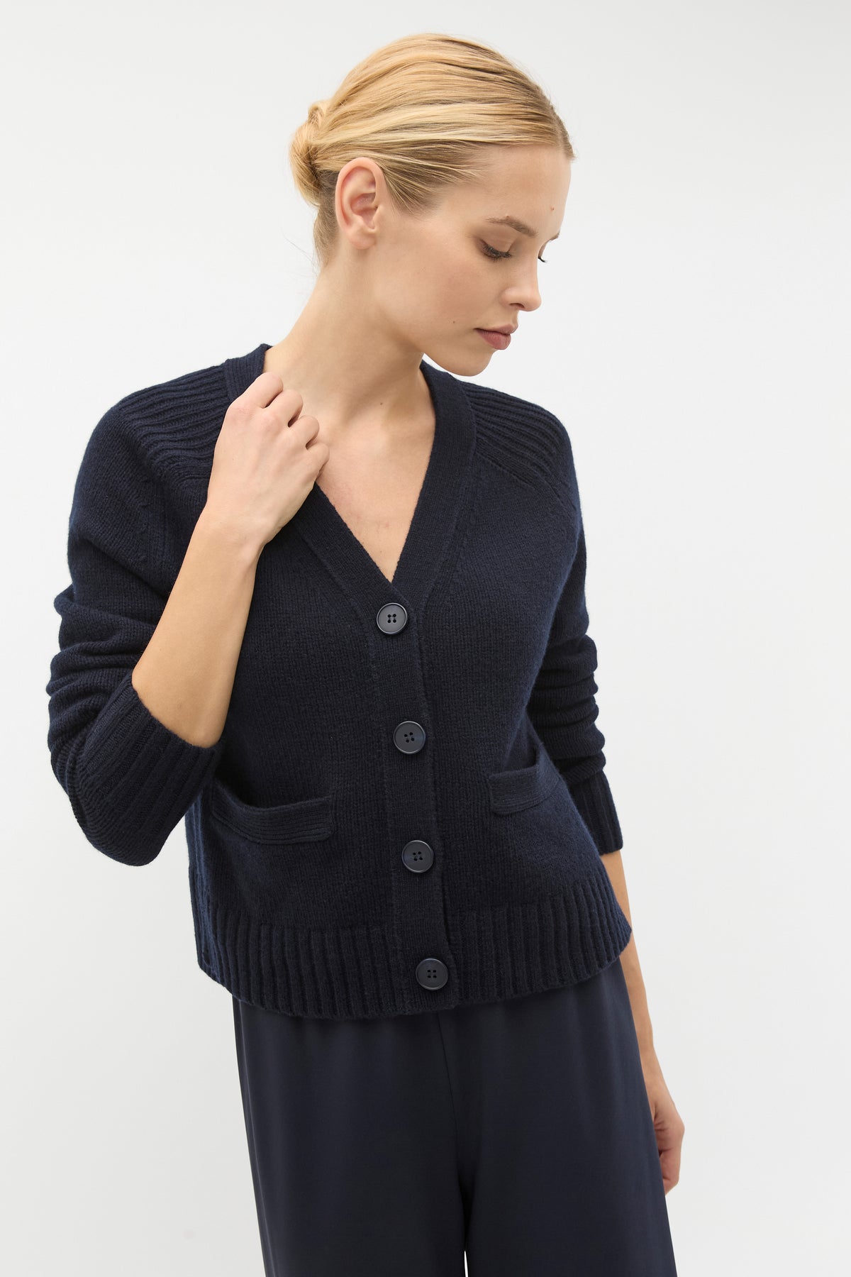 Merino Wool V Neck Pocket Cardigan