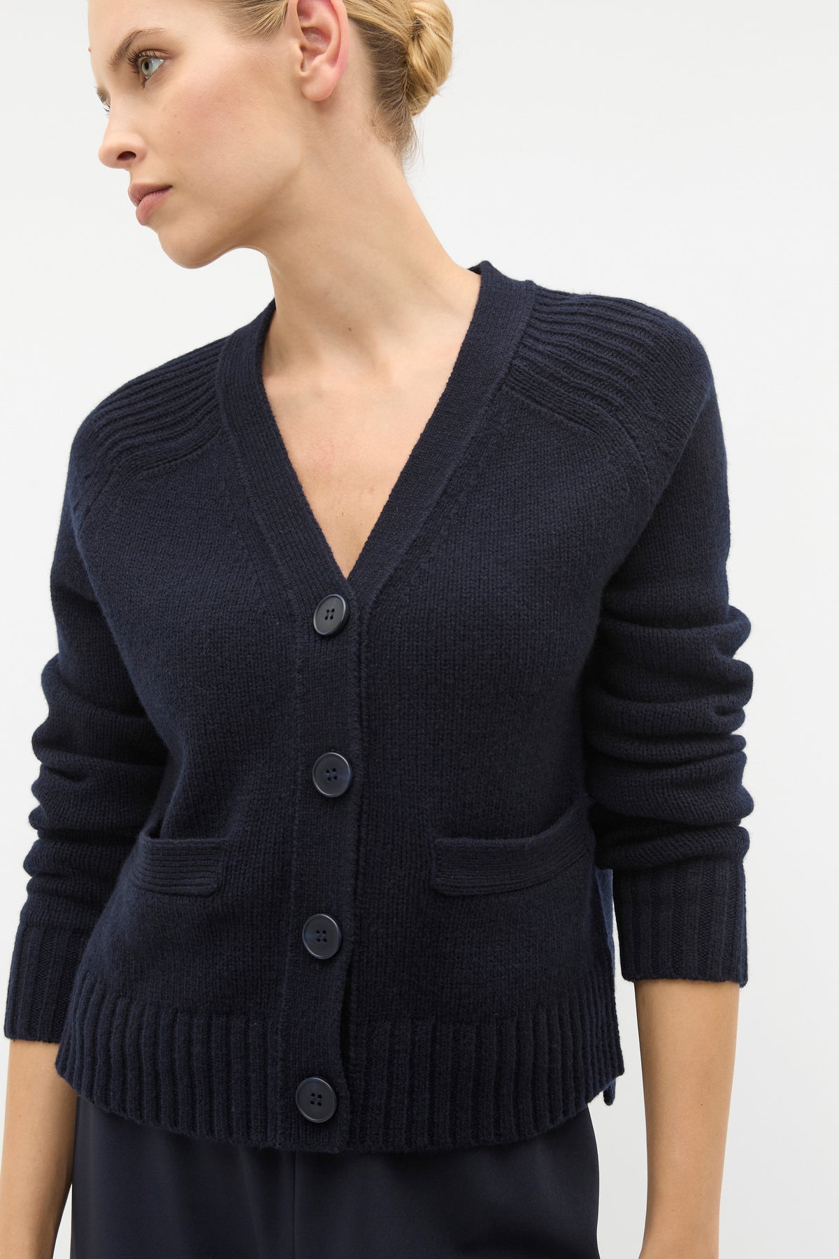 Merino Wool V Neck Pocket Cardigan