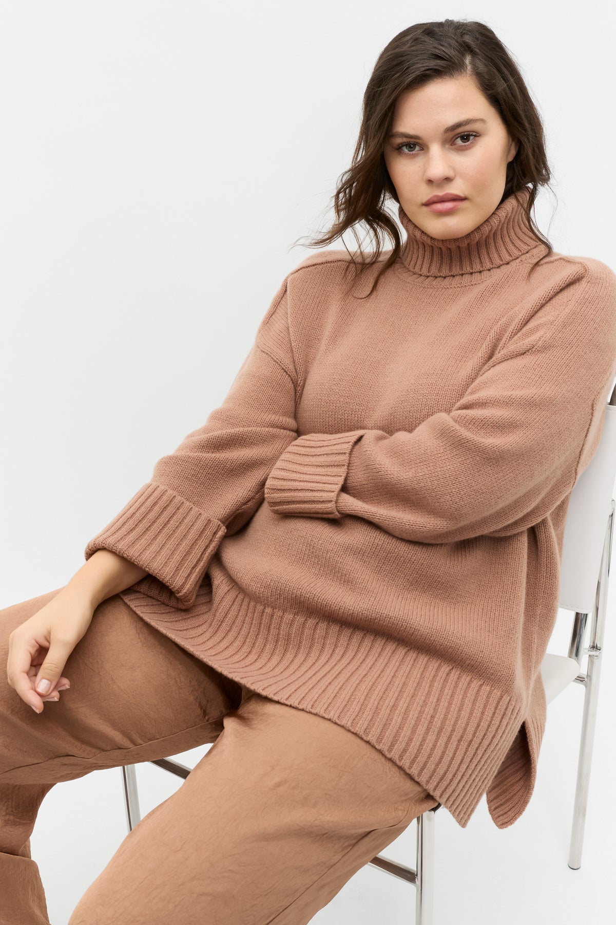 Merino Wool Roll Neck Side Split Knit