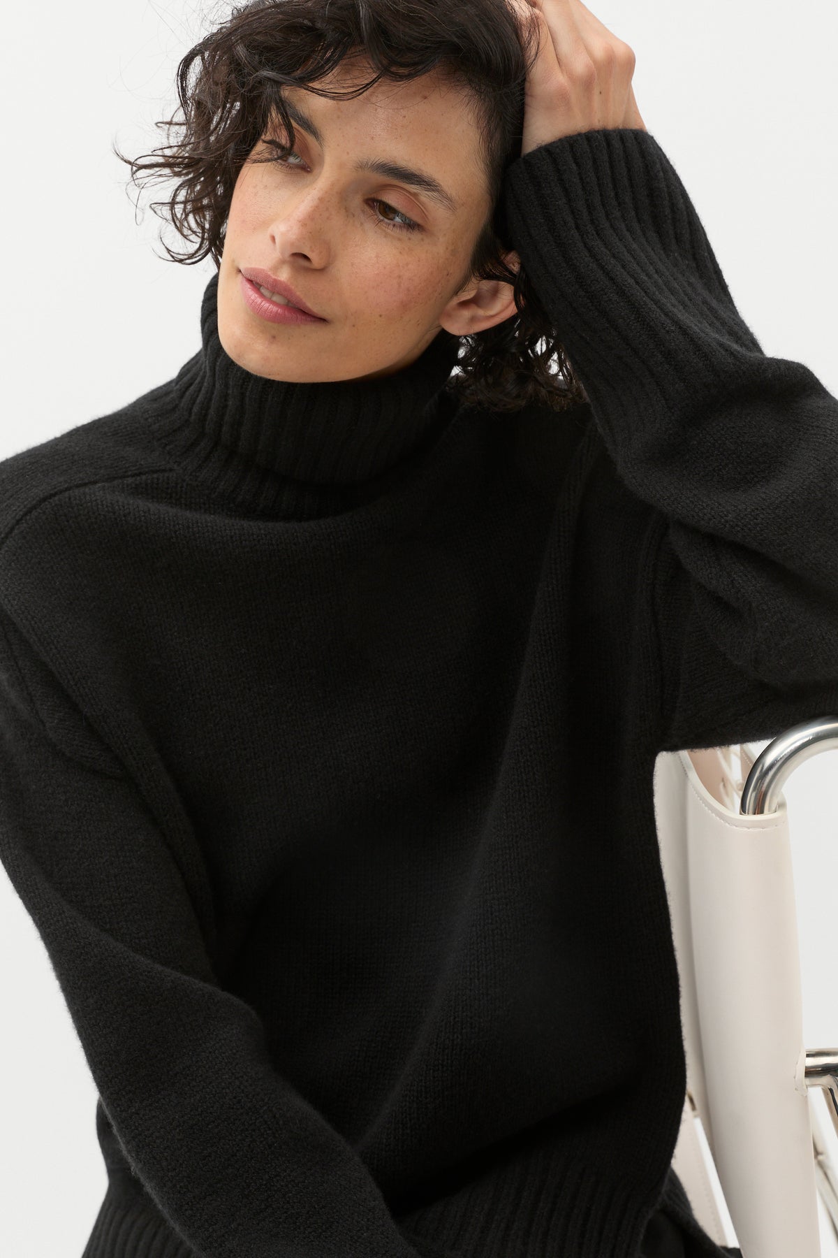 Merino Wool Roll Neck Side Split Knit