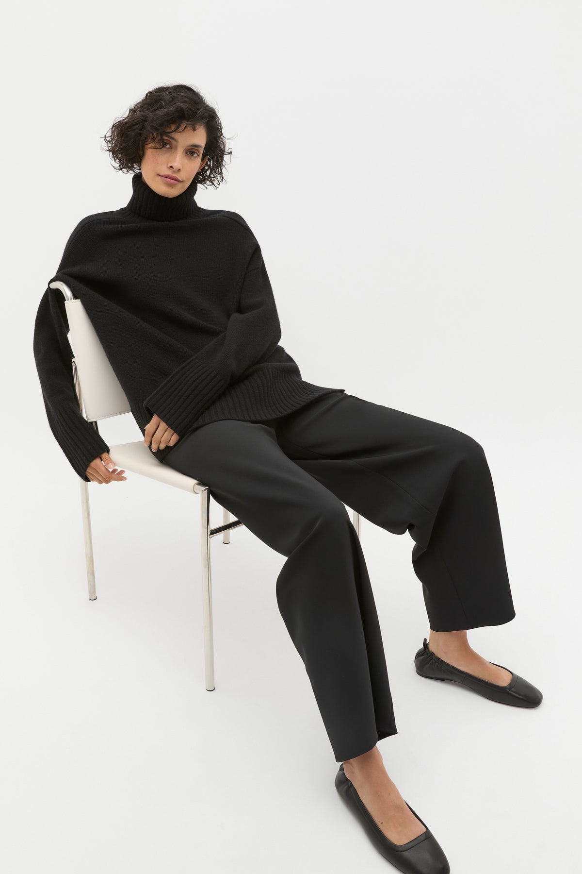 Merino Wool Roll Neck Side Split Knit