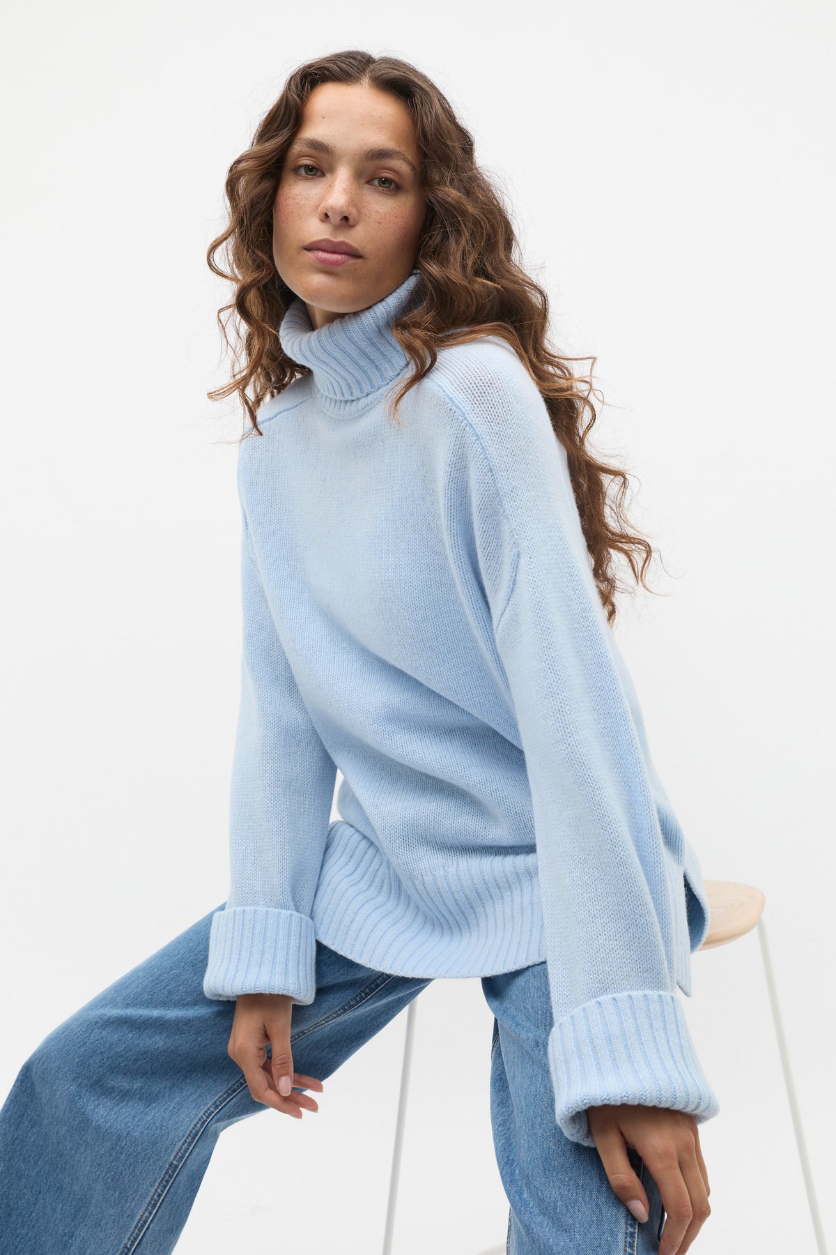 Merino Wool Roll Neck Side Split Knit