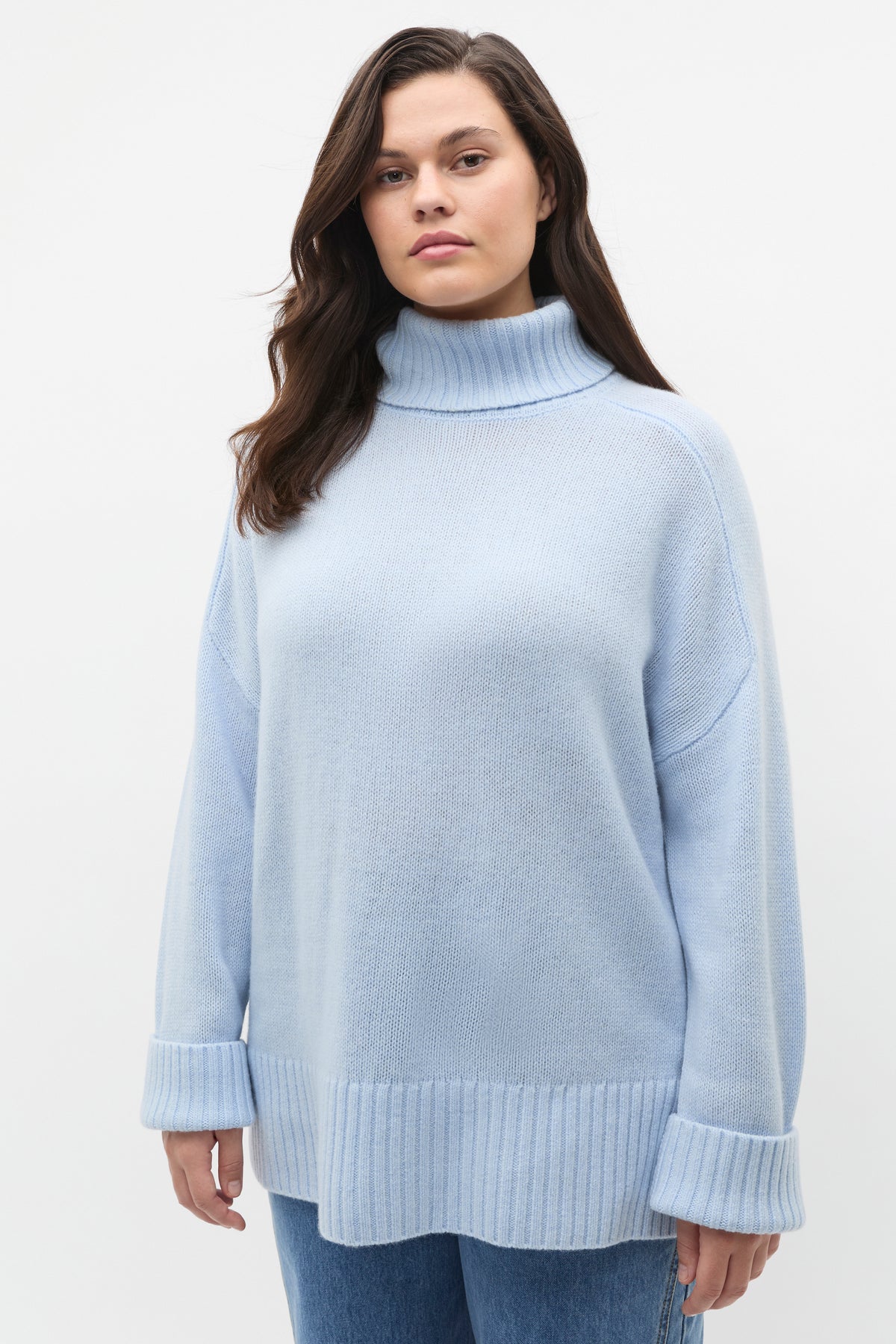 Merino Wool Roll Neck Side Split Knit
