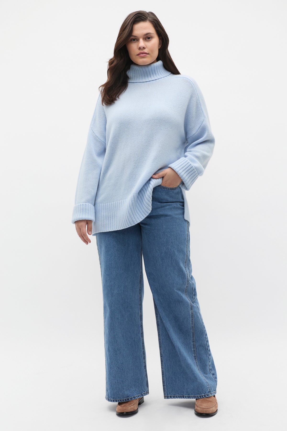Merino Wool Roll Neck Side Split Knit