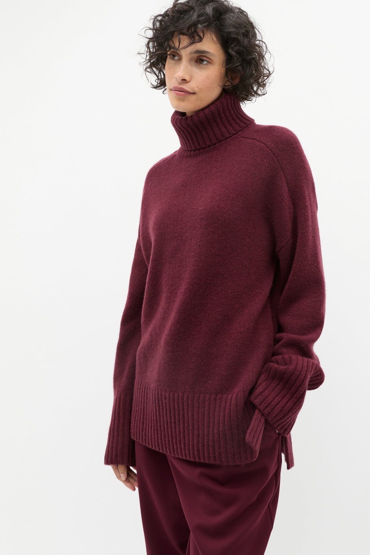 Merino Wool Roll Neck Side Split Knit
