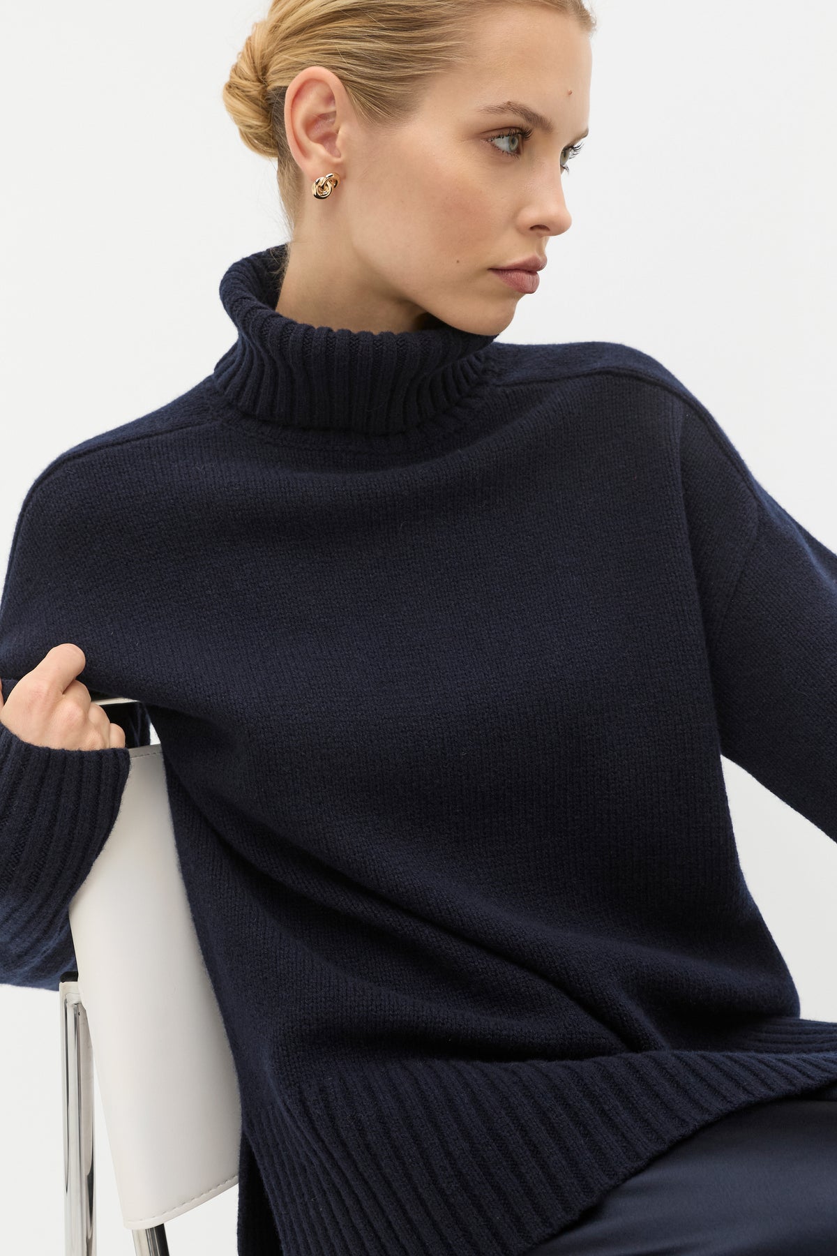 Merino Wool Roll Neck Side Split Knit