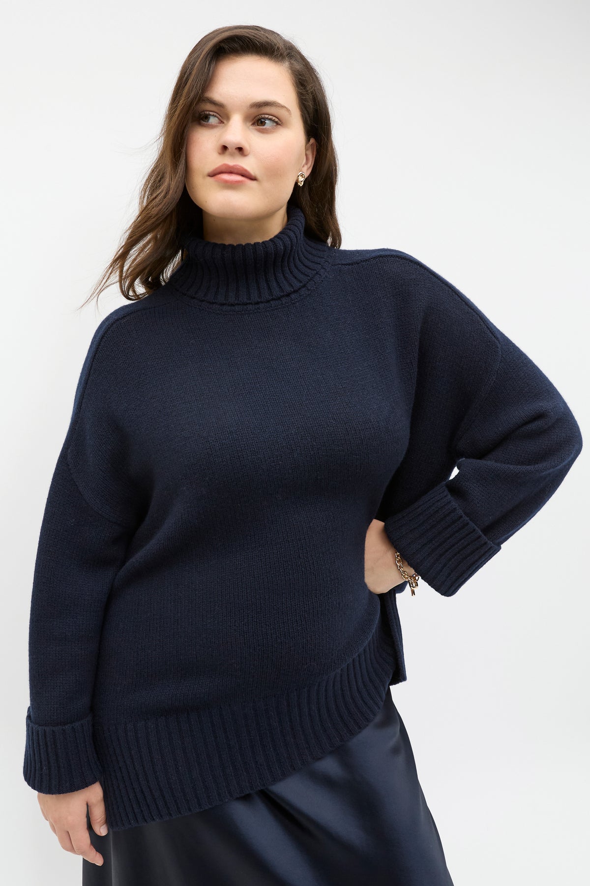 Merino Wool Roll Neck Side Split Knit