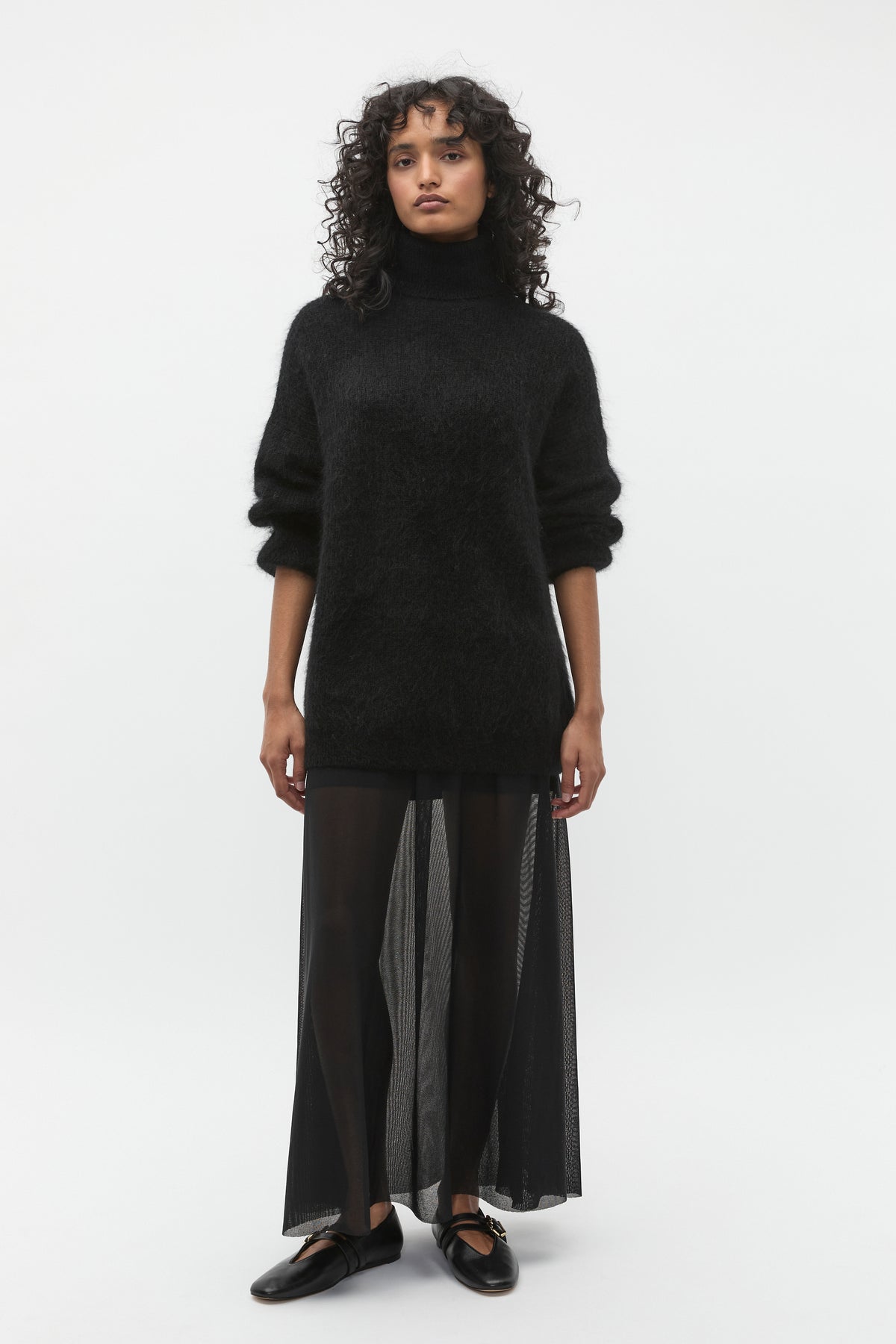 Longline Rib Roll Neck Knit
