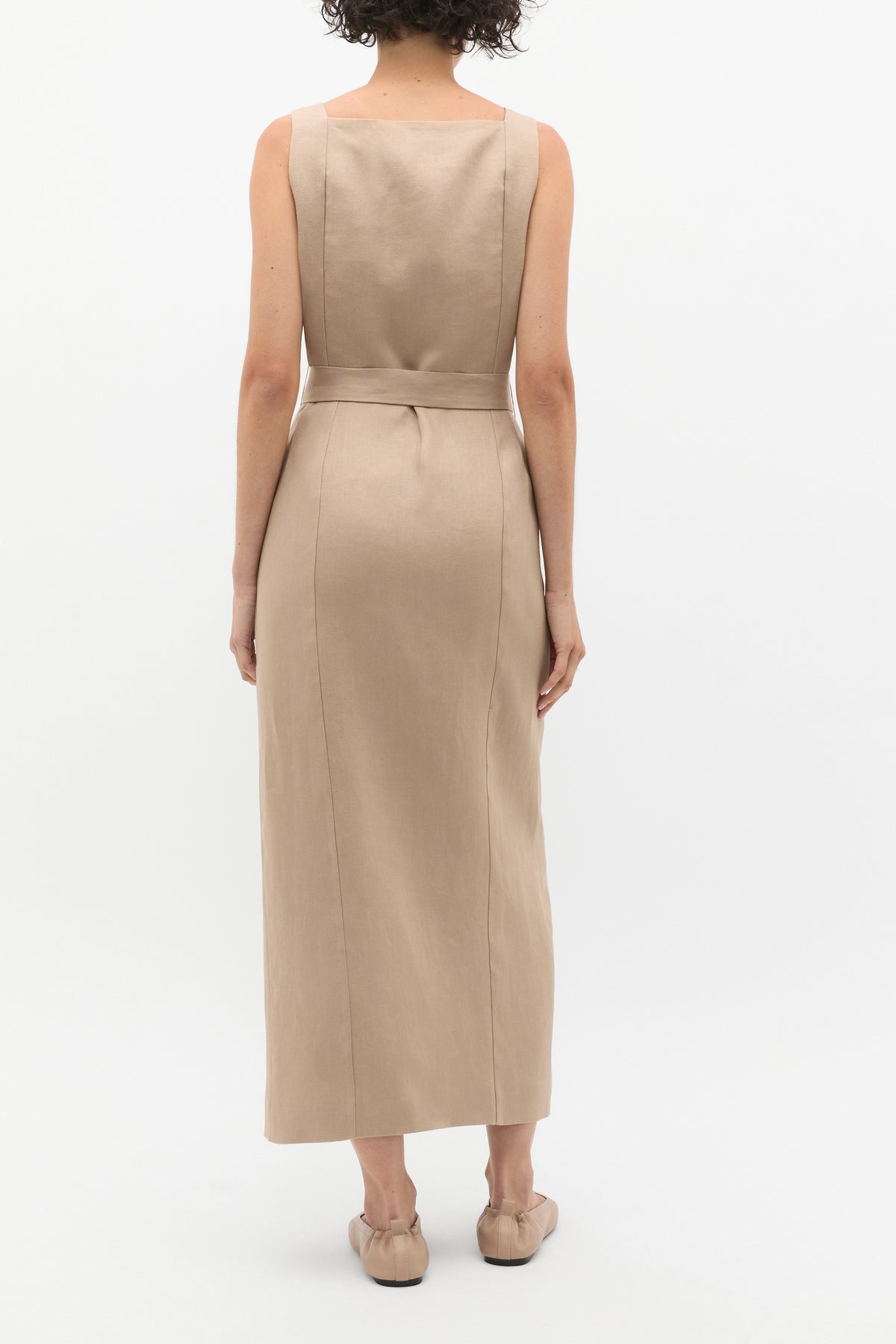 Linen Belted Midi Dress