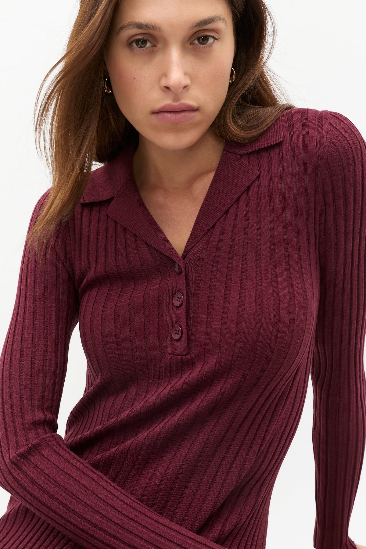 Rib Polo Knit Midi Dress