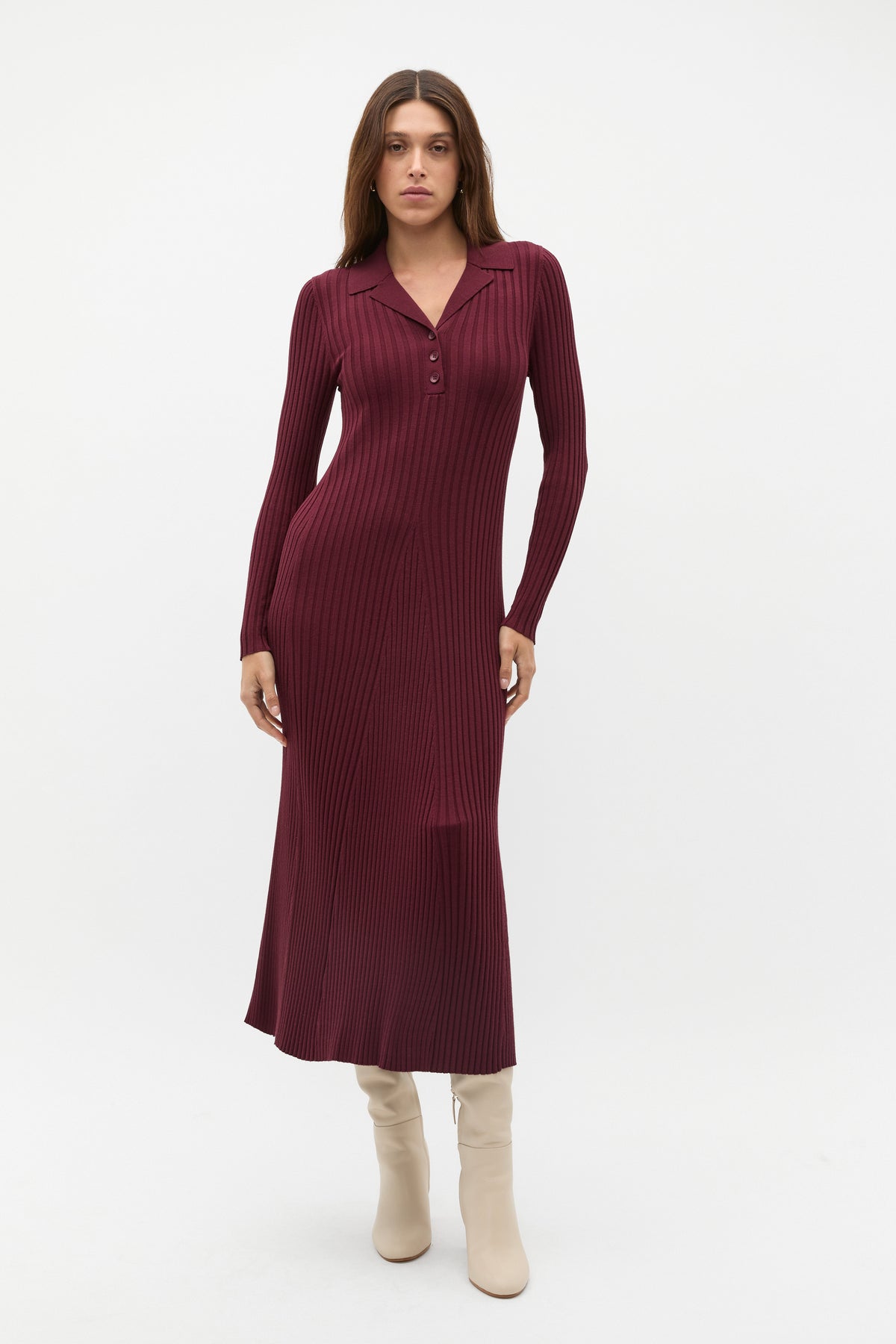 Rib Polo Knit Midi Dress