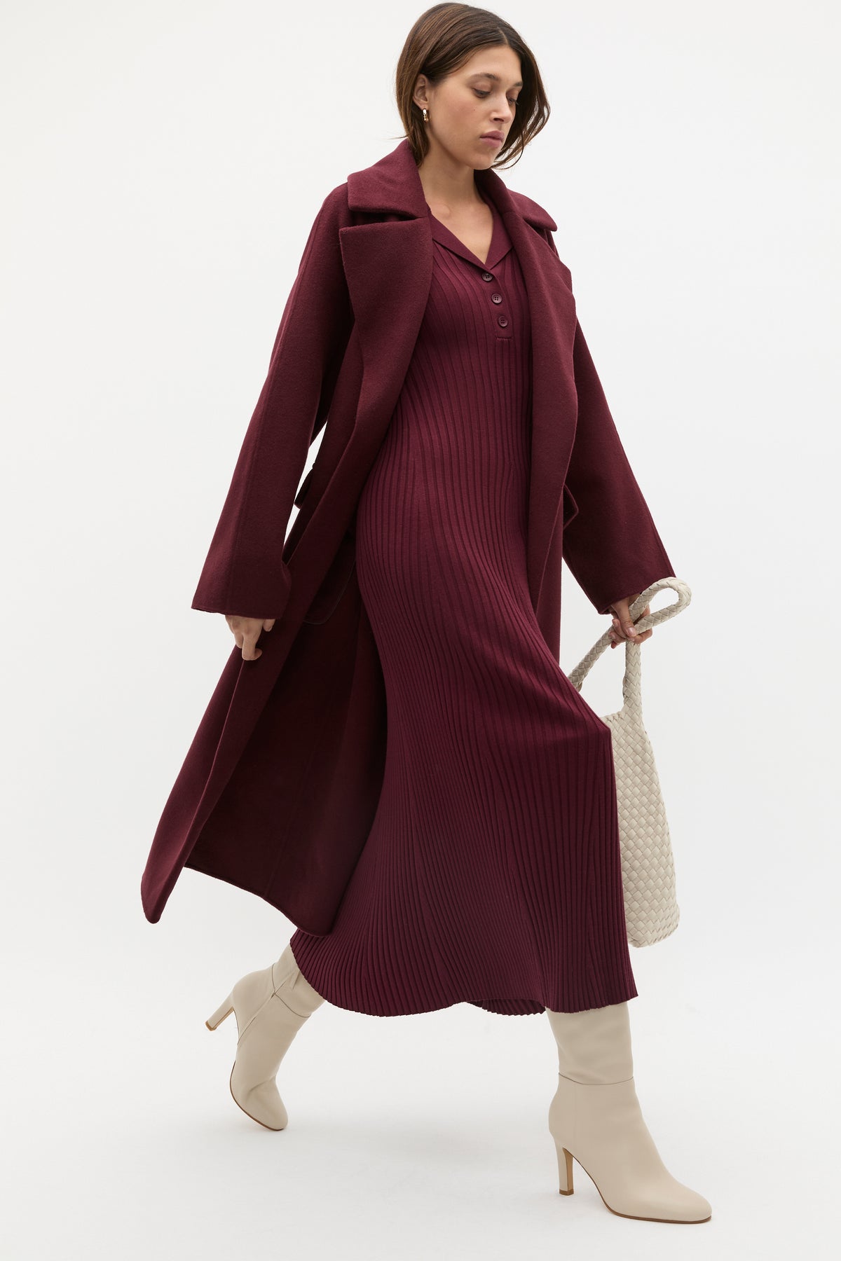 Rib Polo Knit Midi Dress