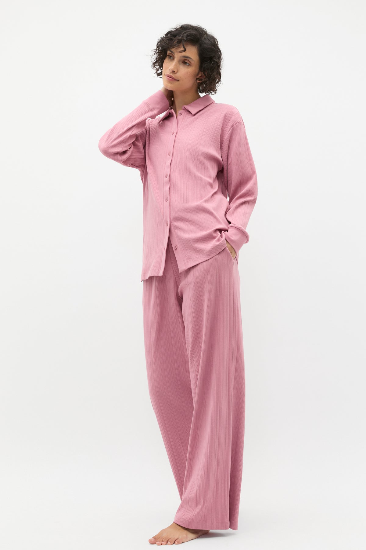 Vertical Rib Shirt and Pant Set