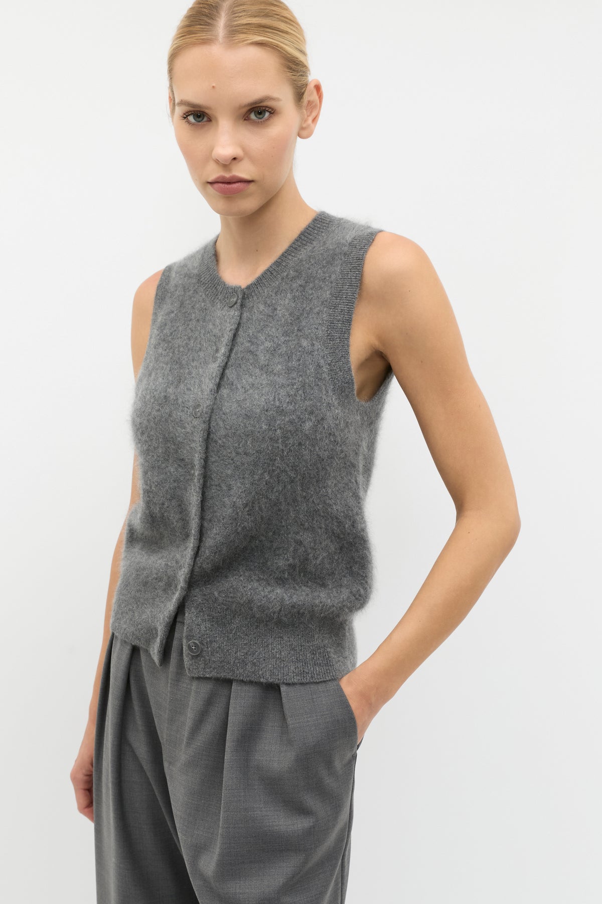 Brushed Cashmere Button Vest