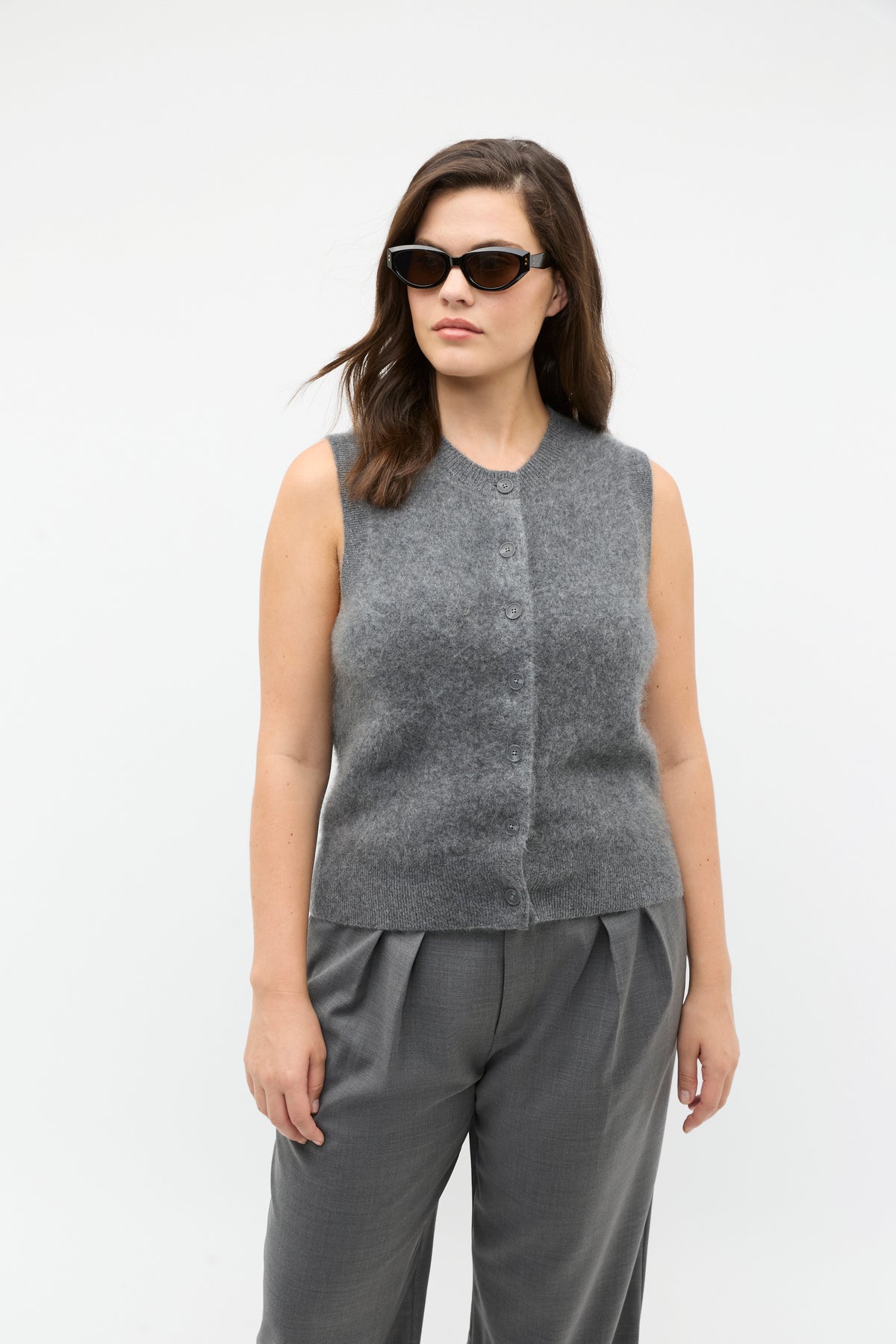 Brushed Cashmere Button Vest