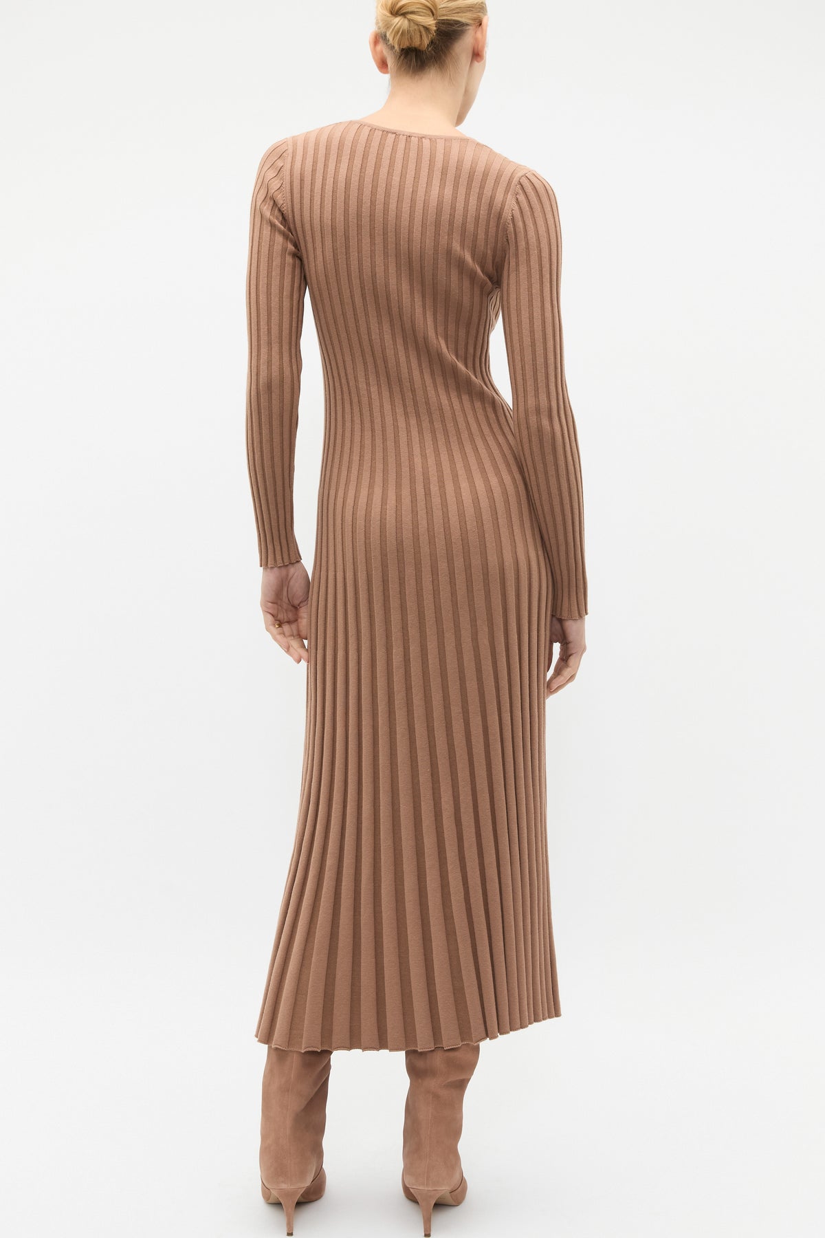 Pleated V Neck Knit Dress