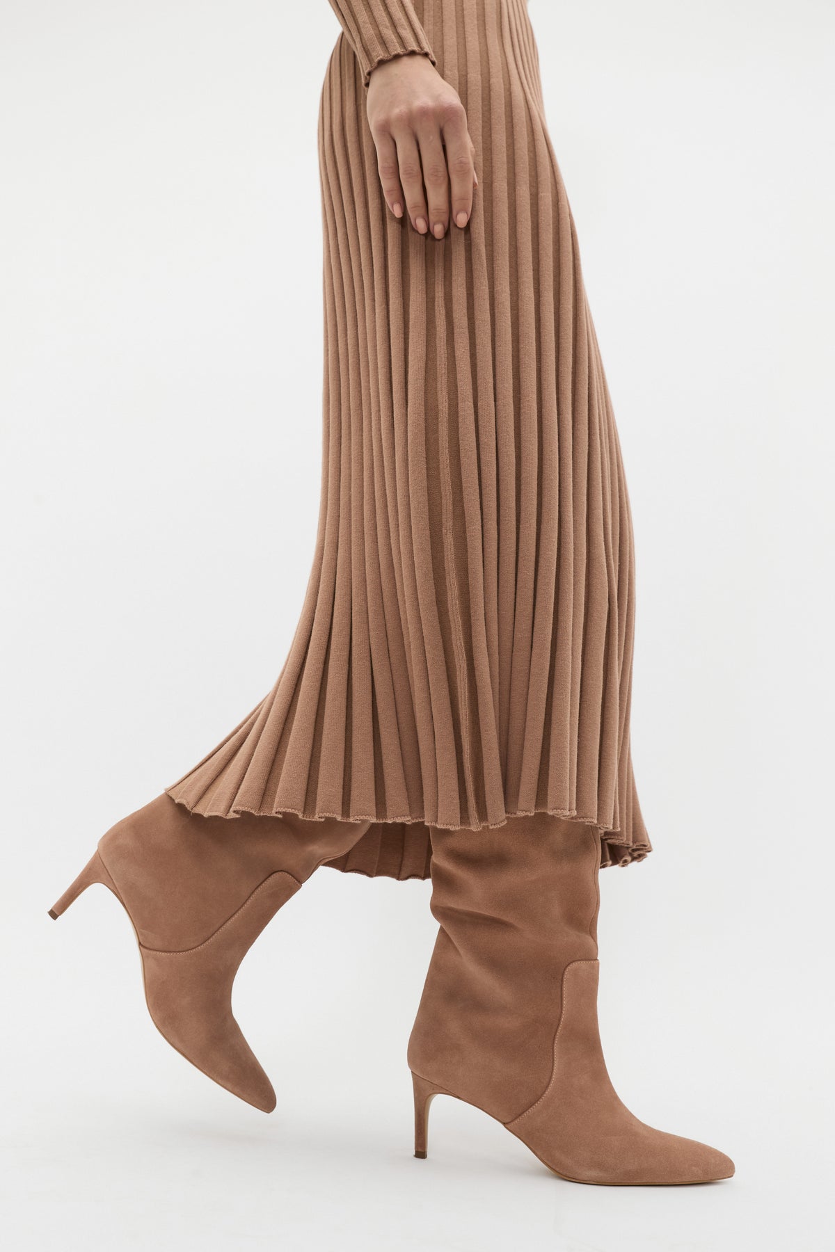 Pleated V Neck Knit Dress