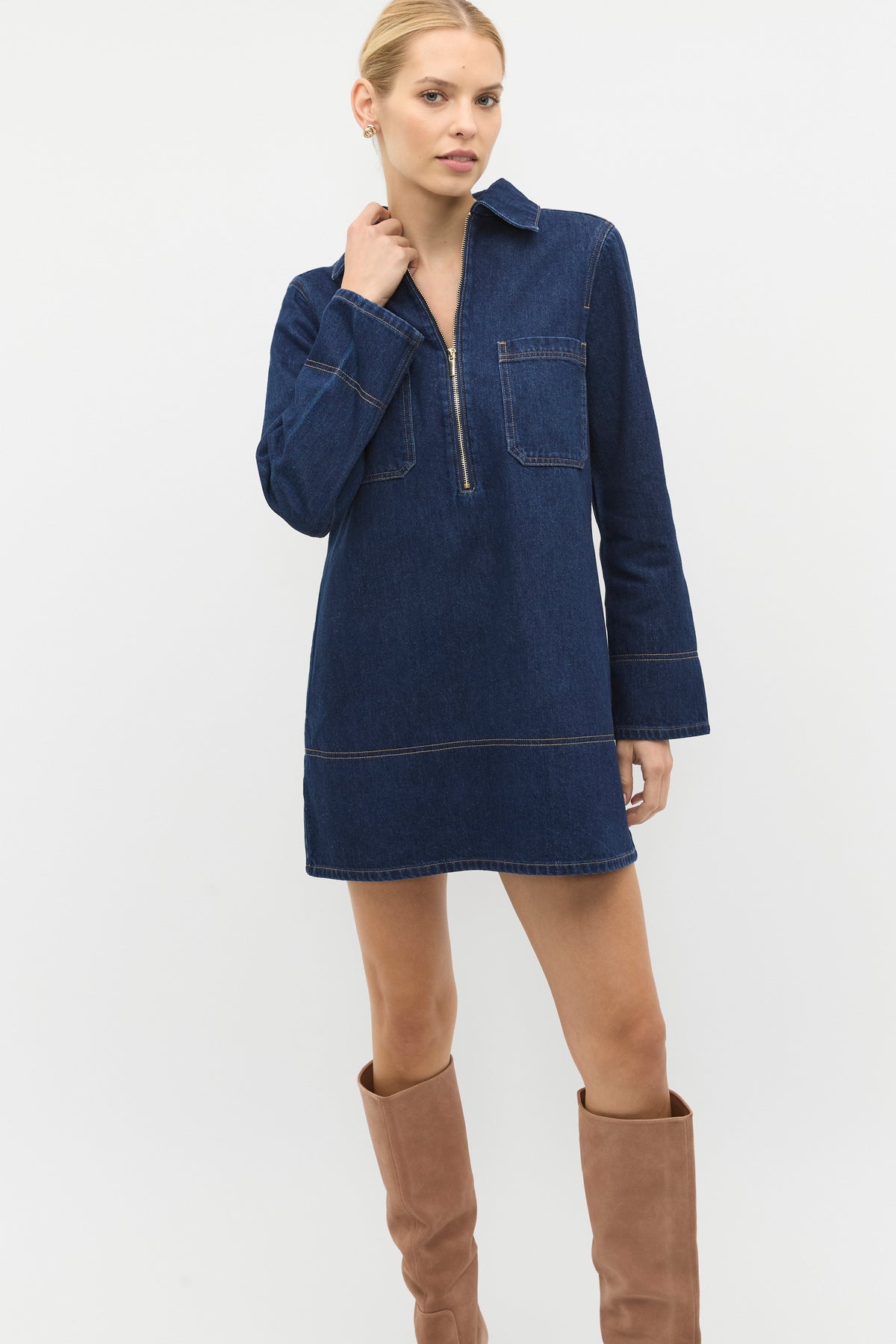 Long Sleeve Denim Mini Dress