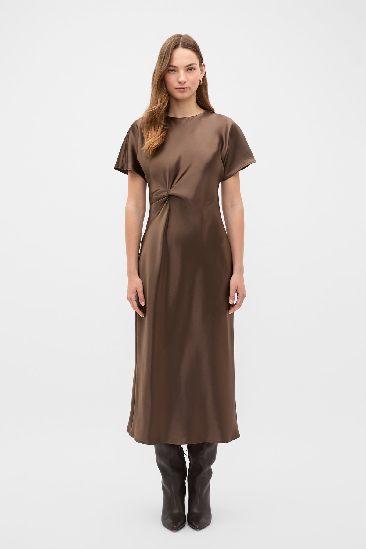 Satin Knot Front Dress