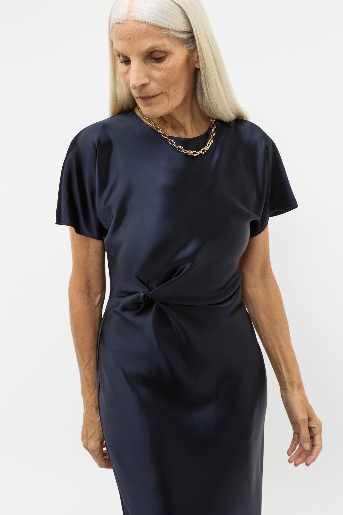 Satin Knot Front Dress
