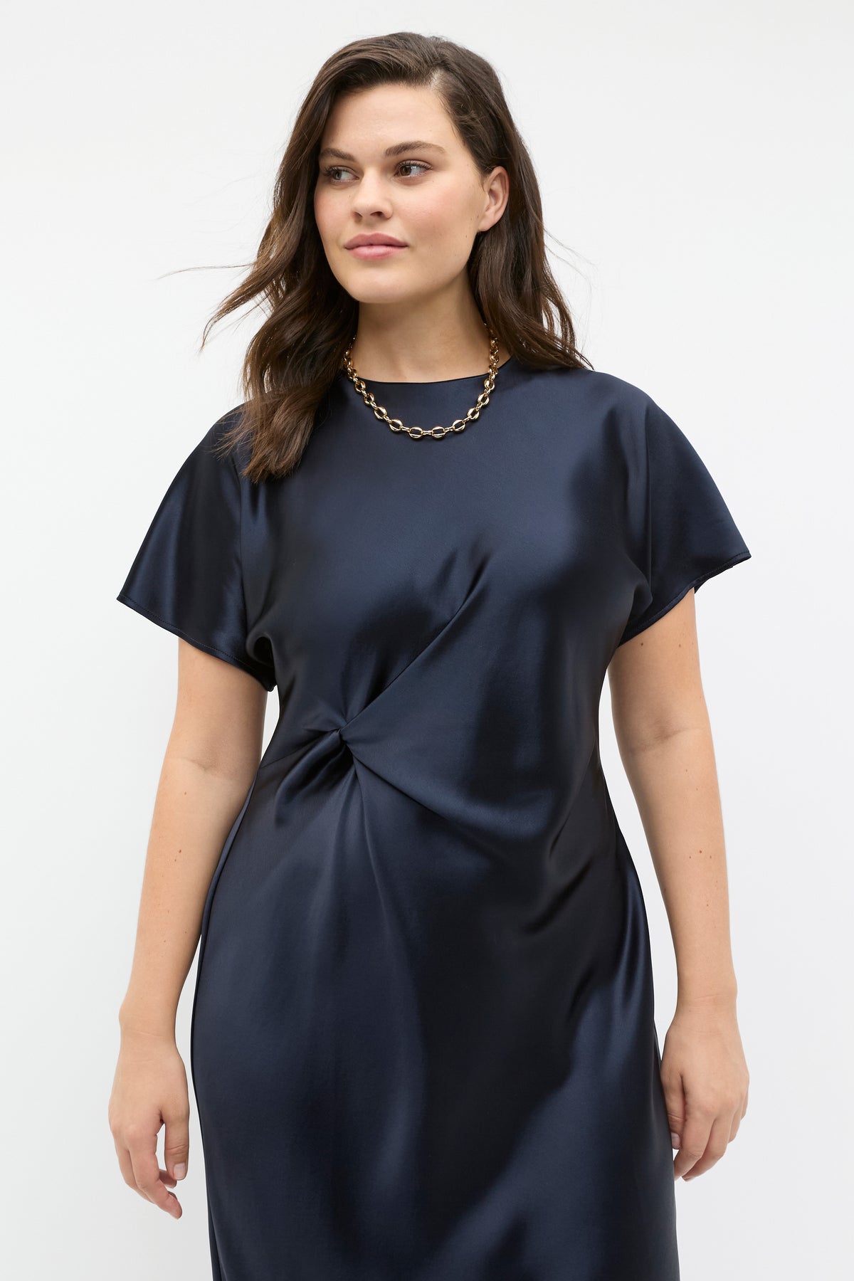 Satin Knot Front Dress