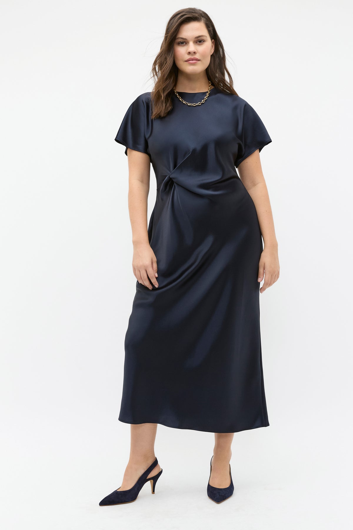 Satin Knot Front Dress