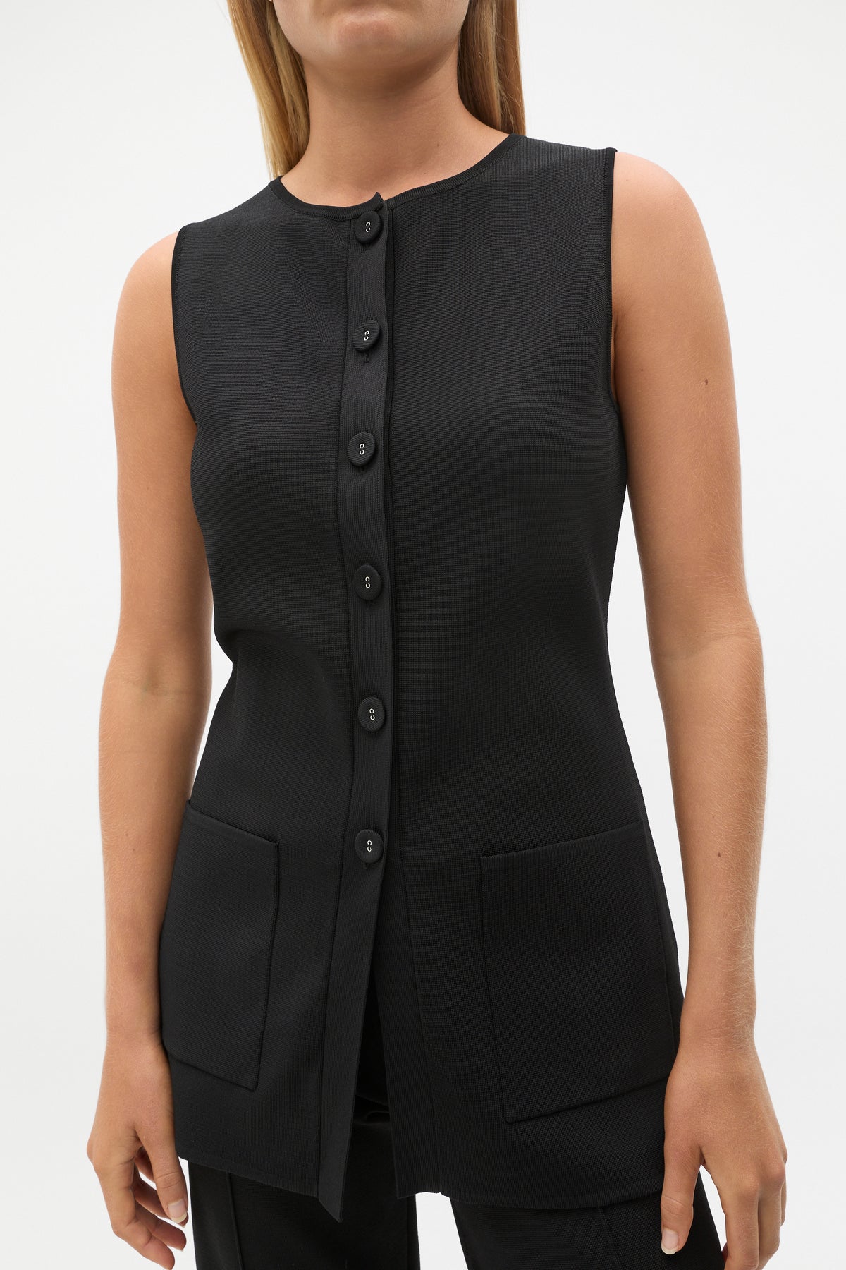 Longline Boat Neck Knit Vest