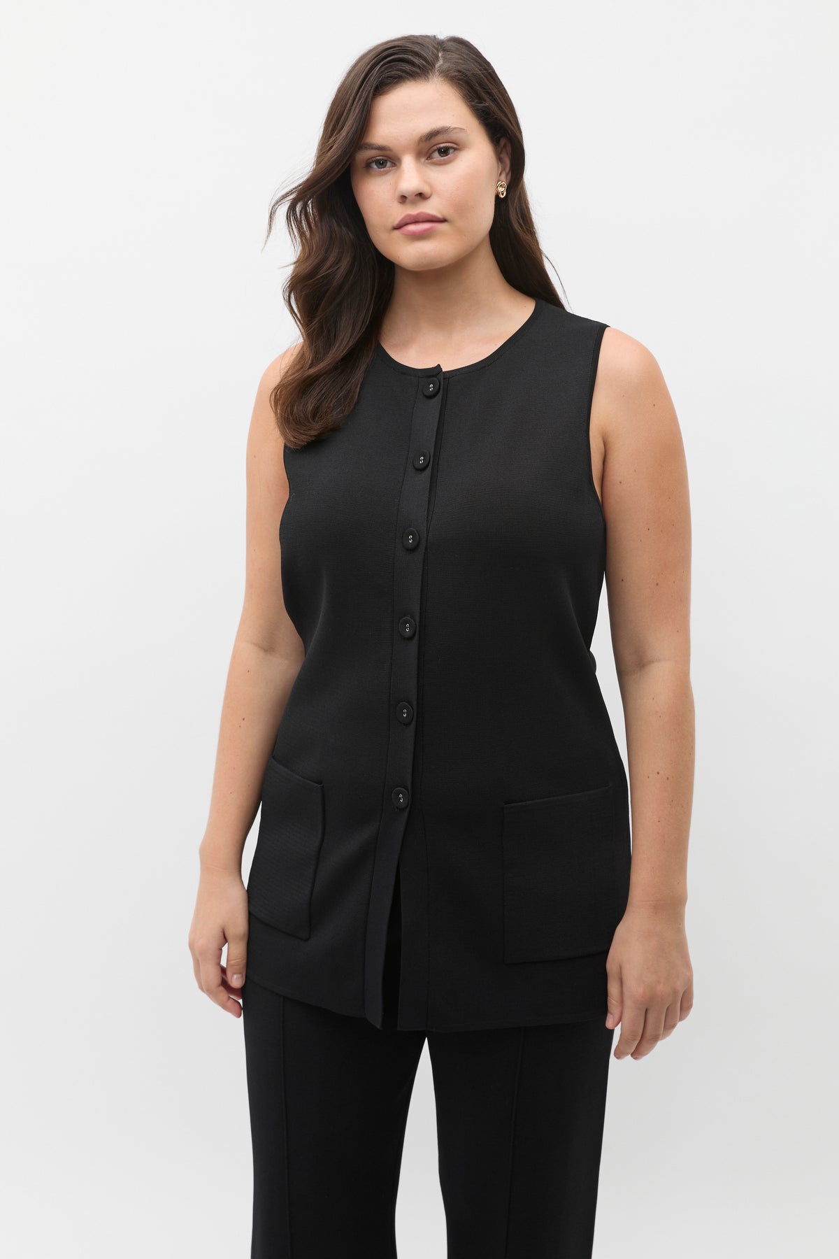 Longline Boat Neck Knit Vest