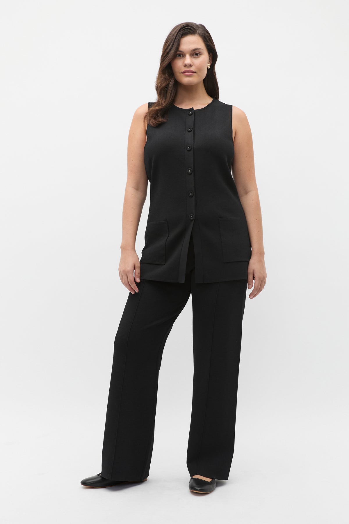 Longline Boat Neck Knit Vest