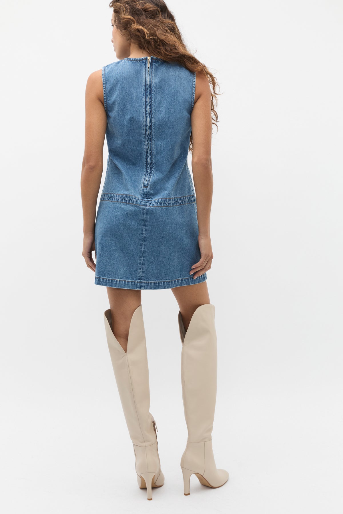 Denim Pleat Mini Dress