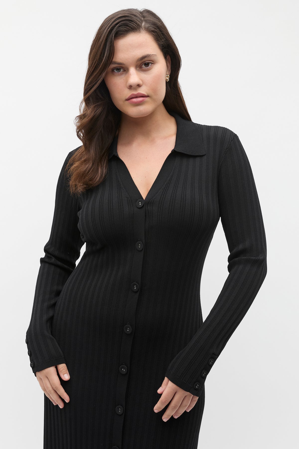 Crepe Ribbed Polo Midi Dress