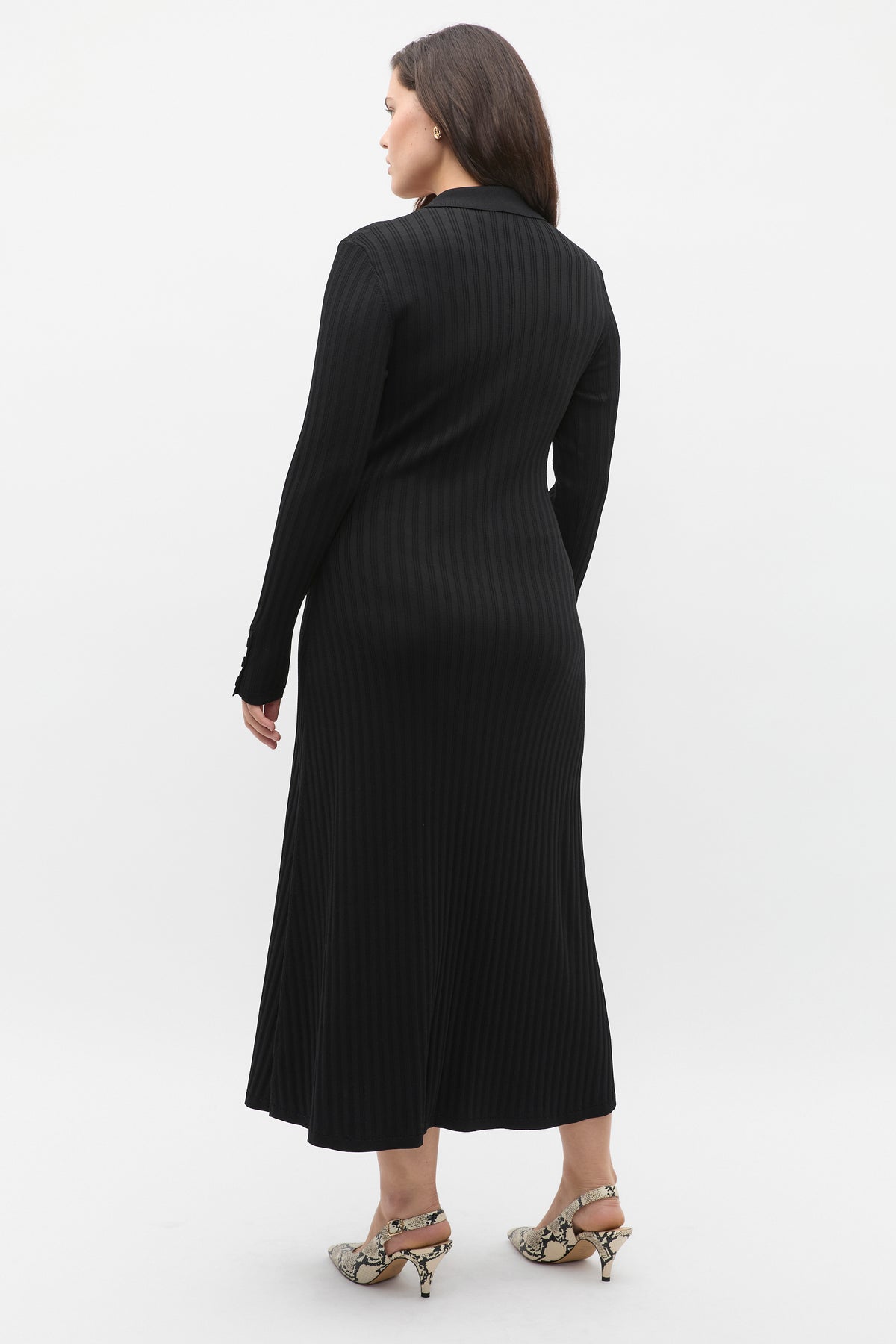 Crepe Ribbed Polo Midi Dress